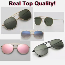 Neue 2019 sechseckige Sonnenbrille UV400 Glaslinse 3648 quadratische Metallsonnenbrille für Männer Frauen Markendesignbrille mit allen Original3132