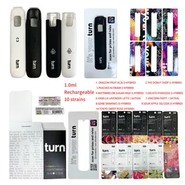 Ship from USA TURN 1g Disposable E-cigarettes Pen Empty Tank Rechargeable Device 10 Strains One Lot 100pcs