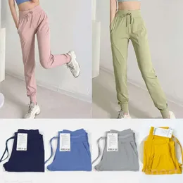 Lu Align Lu Girl Sports Pants Yoga Fitness Byxor Jogging Gym Sweatpants Woman Bodybuilding Quick Dry Dance Studio Sweatpant Swift Speed ​​Outfit med taggar