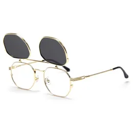 Veshion Metal Gold Flip Up Sunglasses Men Polarized UV400四角い光学メガネフレーム