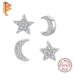 Belawang Moon ve Star Stud Küpe Kadınlar için 925 STERLING Gümüş Orijinal Noel Takı Hediye Moda Takı Küpe1266E