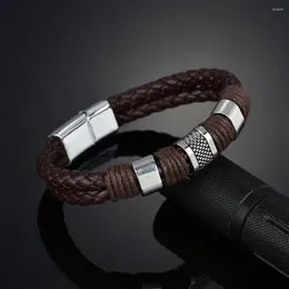 Strand Bilayer Woven Leather Rope Bracelet 21cm Charm Brown Black Bracelets For Men&Women DIY Fashion Magnetic Attraction Jewelry 2023