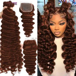 합성 가발 #33 Auburn Brown Ombre Colored Loose Deep Wave Hair Hair Bundles with 5x5 HD 레이스 폐쇄 및 Bundlesl240124