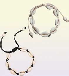 3 pezzi nero bianco boho ragazze naturali conchiglie braccialetti con ciondoli per le donne gioielli da spiaggia braccialetti di corda fatti a mano braccialetti gioielli regalo3688773