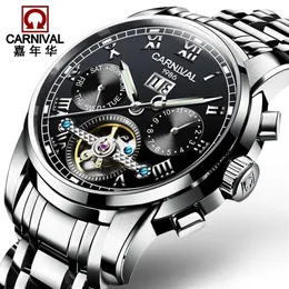 Tourbillon Automatic Watches Mens Carnival Top Multifunction Business Machinery Watch 남성 방수 골격 손목 시계 199yy