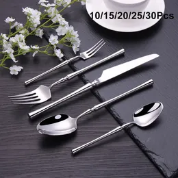 Servisuppsättningar 1015202530pcs Guldbordsartiklar rostfritt stål bestick set sliver knivgaffel sked köksredskap Flateware 231211