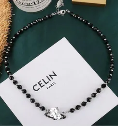 أوروبا والأمريكية Threelayer Black Bead Letter Necklace Massion Style Sier Diamond Satellite Chain chain female hig9059074