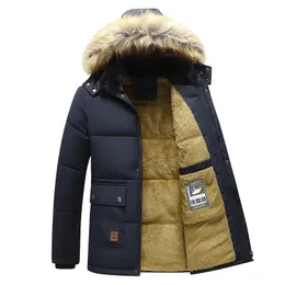 Jaquetas masculinas parkas quentes 2023 inverno casual à prova de vento velo grosso casaco masculino moda com capuz gola de pele clássico parka 231212