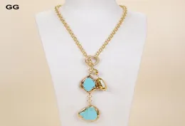Hänge halsband guaiguai smycken 27quot vit biwa pärla blå turkos ädelstenar sten lariat kedja halsband1561000