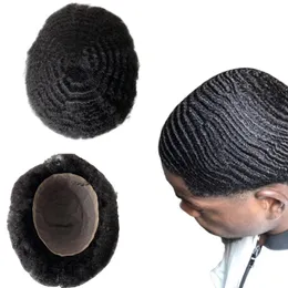 Brazilian Virgin Human Hair Piece 8mm Afro Wave Toupee Full Lace Unit for Black Men