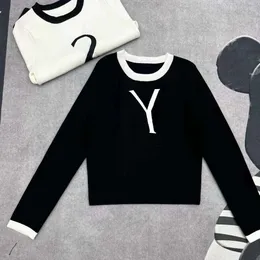 デザイナー品質女性Sニットクラシックブラックホワイトレターセーターファッション長袖の首のプルオーバーニットトップスイートジャケットストップQing