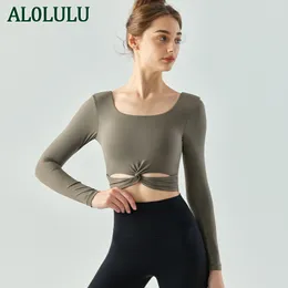 AL0LULU mit Logo, langärmeliges Yoga-Oberteil, sportliches, schmales T-Shirt