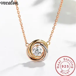 Vecalon Simple Fashion Necklace 925 Sterling Silver Diamond Party Wedding Pendants With Necklace For Women Jewelry Gift220C