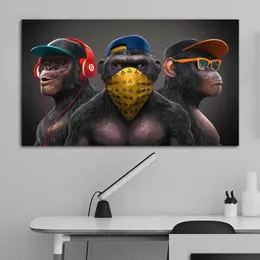 Obrazy 3 małpy plakat fajny iti street sztuka płótna malowanie ściany do salonu plakaty dekoracyjne domowe i odciski upuszcza dostawa gard dhchf