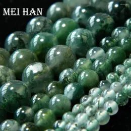 Lösa ädelstenar Meihan Grad A 5,5-6mm 8mm 10mm 12mm Moss Agate Smooth Round Pärlor för smycken Making Design eller gåva