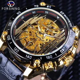 Forsining Big Dial Steampunk Design 럭셔리 골든 기어 움직임 남자 창조적 인 오픈 워크 시계 자동 기계식 손목 시계 2416