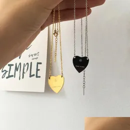 Anhänger Halsketten Luxuriöse Herz Halskette Frau Edelstahl Paar Gold Kette Anhänger Schmuck am Hals Geschenk für Freundin Acc Dhi6B