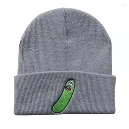 Berets Cucumber Embroidery Cartoon Knitted Hat Women Outdoor Warm Winter Cotton Men Beanie Cap Stretch Thick Pullover