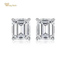 Stud Wong Rain 925 Sterling Argent Taille Émeraude Créé Moissanite Pierres Précieuses Diamants Or Blanc Boucles D'oreilles Fiançailles Fine Jewelry3364872