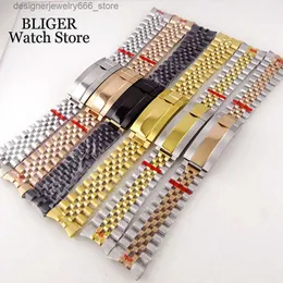 Watch Bands BLIGER Silver Black 20mm Width Stainless Steel Jubilee Strap Bracelet Two Tone Gold/Ro Gold Glide Lock Clasp Q231212