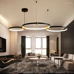 Lampadari Combinazione multi anello Lampadario Arte del ferro Lampada a sospensione a led nera per soggiorno Lustre Salon Design Luxe Home Decor Illuminazione