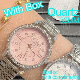 Fashion Quartz Watches Diamond Rose Gold Ladies Watch 고급 시계 디자이너 날짜 32mm Wristwatch Womenwatch 선물 여성 Montre de Luxe Relojmujer와 상자