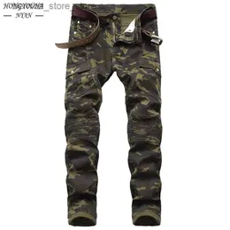 Jeans masculins 2022 Fashion militaire de camouflage masculin jeans masculin Slim Trend Hip Hop Straight Army Green Pocket Cargo Denim Brand Pantalon Q231213