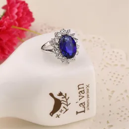 Whole-Luxury British Kate Princess Diana William Engagement Wedding Blue Sapphire Ring Set Pure Solid 304B