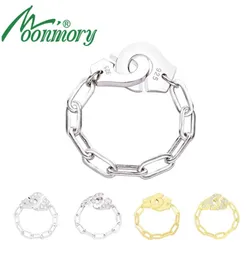 Moonmory Fashion 925 Sterling Silver HandCuff Ring White Paper Clip Chain Menottes Gift for Women and Men Jewelry Dating 2202166973032