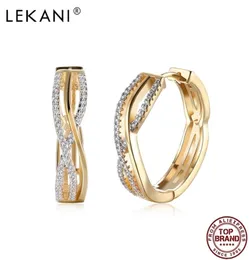 LEKANI Runde hohle Linienform-Creolen für Frauen, Champagner-Gold-Ohrring, Jahrestag, weißer Zirkonia, Modeschmuck 2106476394