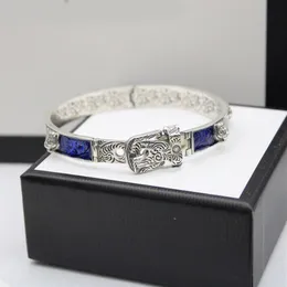 Bracciale in argento sterling 925 con testa di tigre, smalto blu, bracciale per uomo e donna, marchio di lusso, moda squisita, gioielli con fascino retrò, regalo307m