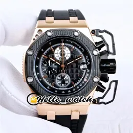 3A New Oak 26165 Miyota Кварцевый хронограф Мужские часы Черный текстурированный циферблат Двухцветные стальные резиновые часы из розового золота Спортивные часы Hel2248