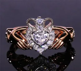 Nova moda feminina jóias coroa anel de casamento 925 prata esterlina rosa ouro preenchimento eternidade popular feminino noivado claddagh anel gi96368762