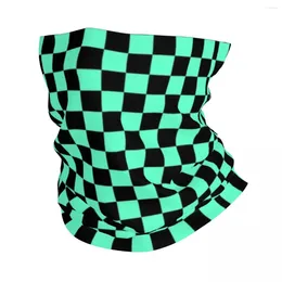 Bandanas Checkerboard Pattern Bandana Neck Gaiter For Ski Cycling Men Women Wrap Scarf Mint Green And Black Plaid Headband Warmer