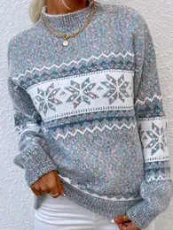 Herrtröjor jul turtleneck snöflinga stickade löst kvinnor tröja vinter mode varma pullover tröjor casual lady chic all-match jumper 231212