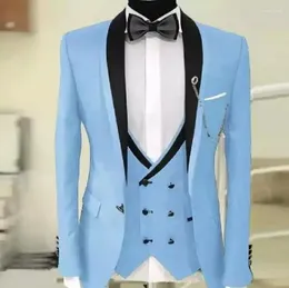 Garnitury męskie formalne jasnoniebieskie garnitur Slim Fit Tuxedos 3 sztuki kostium Homme Wedding Blazer for Men Vestidos de Fiesta Groom Zestaw bal maturalny
