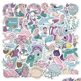 Altri adesivi decorativi 50 pezzi carino rosa viola sirena animale subacqueo adesivo bici da viaggio Lage laptop decalcomanie del fumetto Drop Deliver Dhtu3