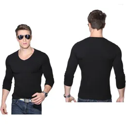 دعاوى الرجال B8678 FIT تي شيرت طاقم طويل الأكمام V-رقابة ألوان صلبة غير رسمية TEES MUSCLE TEES بالإضافة إلى حجم القمصان ذات النمط البسيط