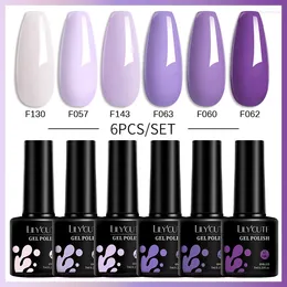 Nagelkonst satser lilycute 6st/set 7 ml gelpolska set lila glitter semi permanent blöt av UV LED -designmanikyrpaket