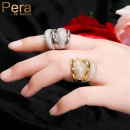 Pera Luxury Sparkling CZ Zircon Silver Color Multilayer Stor Open Resizable Wedding Rings for Women Party Jewlery Gift R141275A
