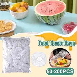 Depolama torbaları 50 200pcs Tek kullanımlık gıda plastik kalınlaşan elastik duş kapakları kapaklar su geçirmez mutfak çantaları için su geçirmez dokuma uzatma banyo şapkası 231212