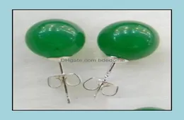 Saplama Küpe Takıları Orijinal 10mm Doğal Yeşil Jadeite Jade 925 Katı Sier AAA Drop Teslimat 2021 JPVFW7308821