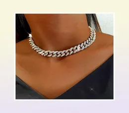 Bynouck Miami Chain Chain Chain Gold Silver Cheker feminino Iced Out Bling Rhinestone Colares Hiphop Jewelry221Z5380764