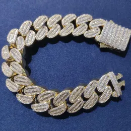 Hip Hop Jewelry Fashion Style 15mm Largura Silver com duas linhas Moissanite Chain Link Chain Miami