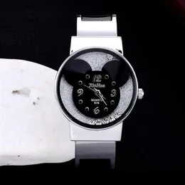 Pulseira de aço relógio feminino elegante quartzo mouse cabeça display dial moda casual pulseira relógios presente para meninas lady306y