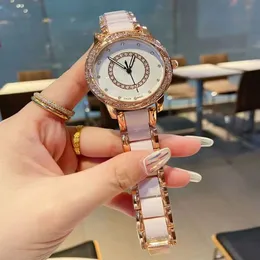 Marca relógios feminino menina estilo cristal metal banda de aço relógio de pulso de quartzo CHA583083