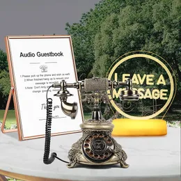 Antikes europäisches Audio-Gästebuch für Hochzeiten, Geburtstage, Partys, Telefon mit kostenlosem LED-Hochzeitsschild und vertikalem A5-Fotorahmen (Vintage-Bronze)