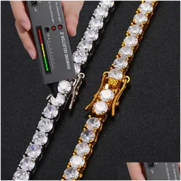 Correntes Correntes M -5mm1 Row Moissanite Tennis Chain Colar Uni Hip Hop Jóias Fine Sterling Sier 925 para Mulher Homens Presente Drop entrega Dhfk1