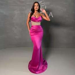 Stylish Beaded Prom Dresses Mermaid Sequined Evening Gowns Strapless Neckline Floor Length Pleated Special Occasion Satin Formal Wear