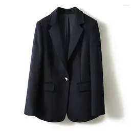 Trajes de mujer Otoño Invierno abrigo de lana azul oscuro moda delgada Oficina señora cuello cuadrado abrigos de una sola botonadura Blazers para mujer